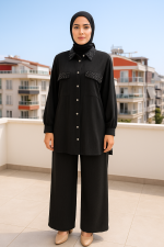 Taş Detaylı İkili Takım – Siyah