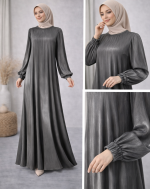 Parlak Dokulu Antrasit Tesettür Elbise