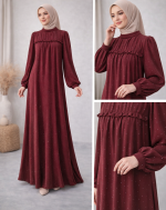 Taş Noktalı Bordo Tesettür Elbise